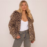 Oversized Collar Coat In Stone Leopard Print Faux Fur | EGO