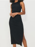 Sukienka midi w prążek z rozcięciem Kolor czarny - SINSAY - 396CH-99X