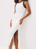 Sukienka midi w prążek z rozcięciem Kolor kremowy - SINSAY - 396CH-01X
