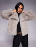 Princess Polly Wayland faux fur oversized collar detail wide sleeve coat in warm grey | ASOS