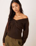 Motel Sikuna off shoulder jumper in brown | ASOS