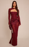 Dark Wine Lace Ruched Wrap Slinky Maxi Skirt  | Co-ords | PLT